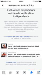 avertissement fausse nouvelle Facebook
